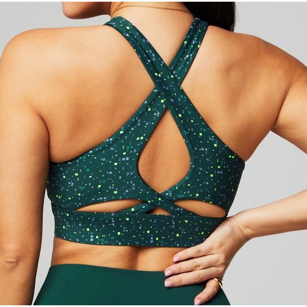 NWT Women's Fabletics No Bounce High Impact Sports Bra Green Confetti - XS - Picture 2 of 6
